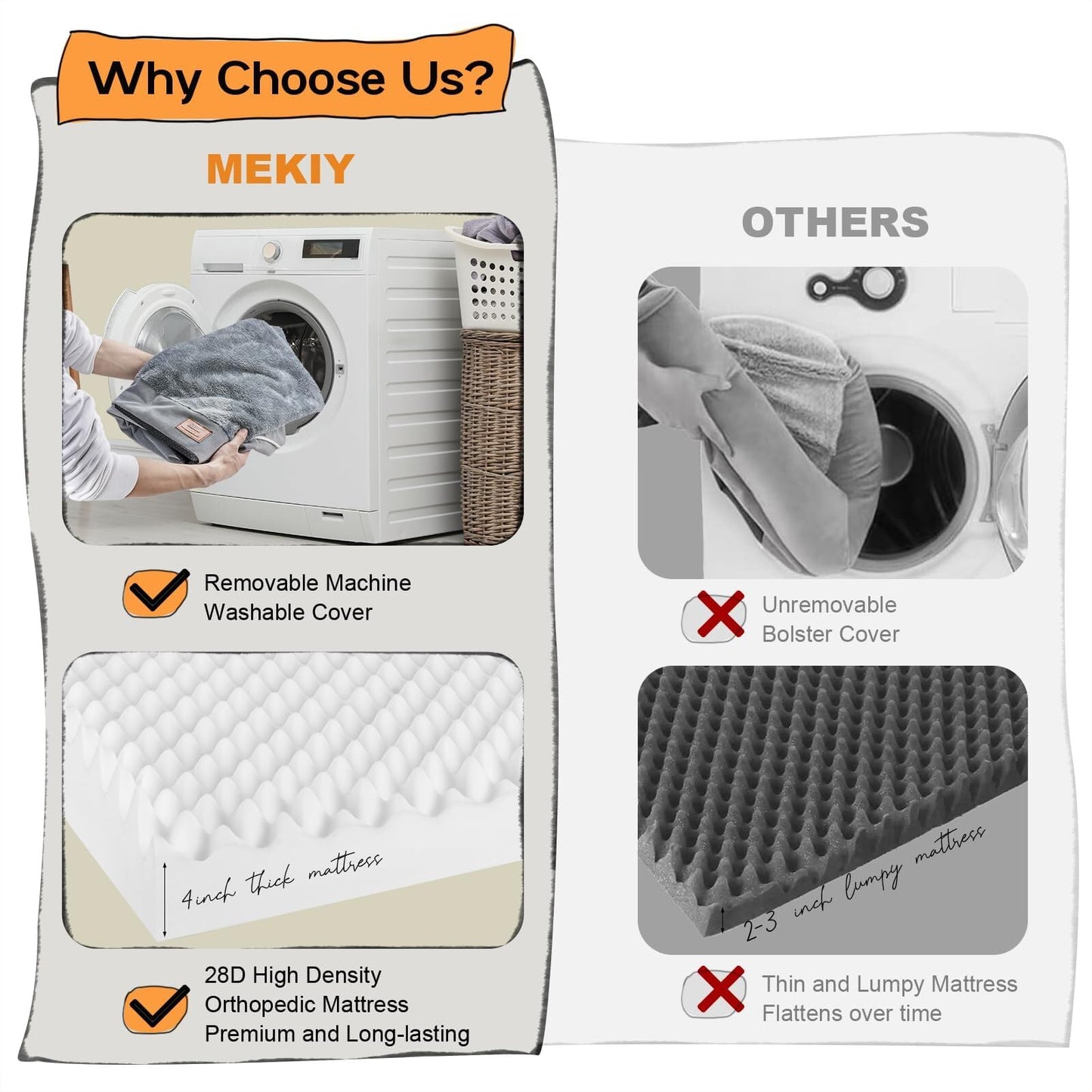 Cama grande para perros ortopédica lavable - Camas reforzadas - Perros grandes medianos XL XLarge - Sofá de espuma viscoelástica - Impermeable con funda extraíble