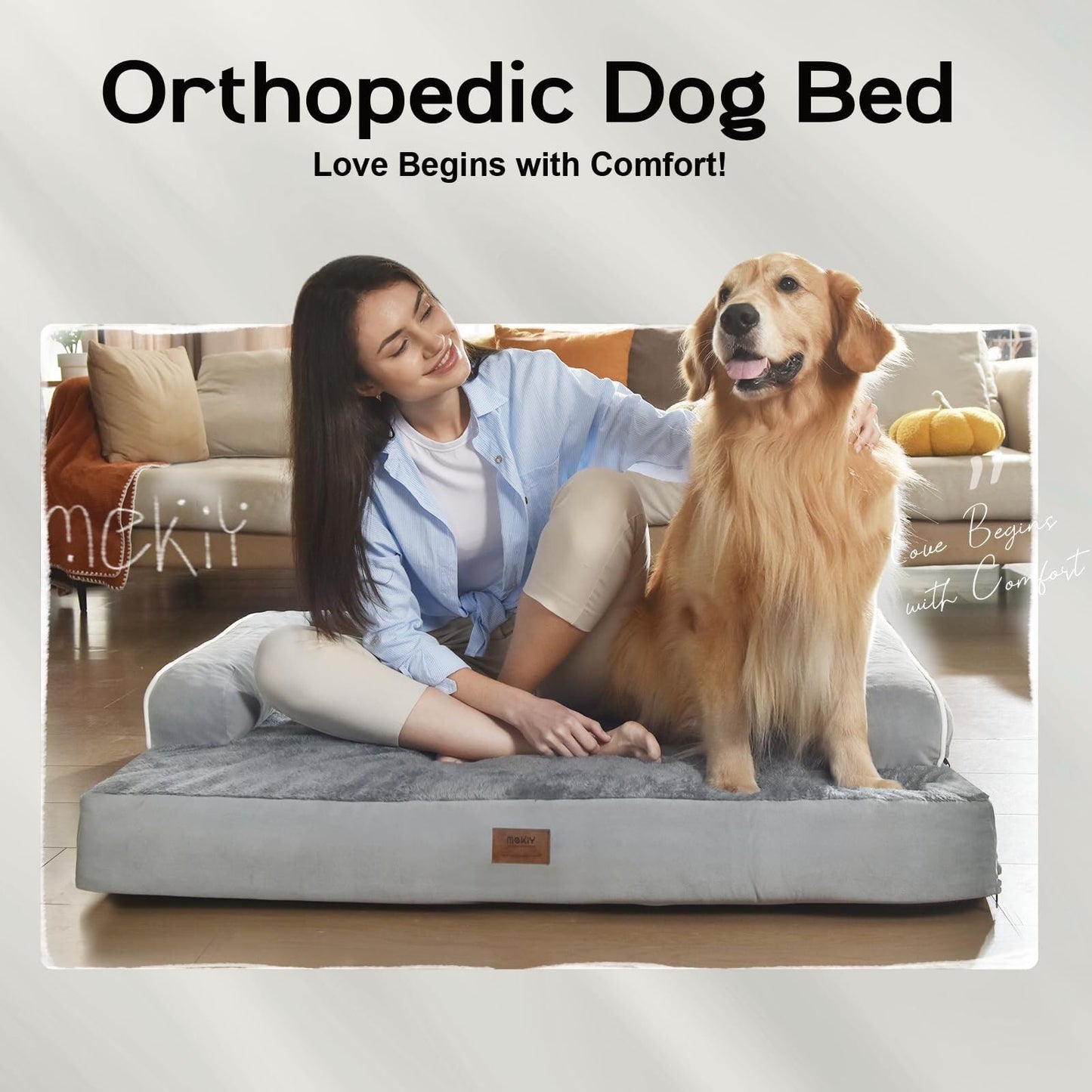 Cama grande para perros ortopédica lavable - Camas reforzadas - Perros grandes medianos XL XLarge - Sofá de espuma viscoelástica - Impermeable con funda extraíble